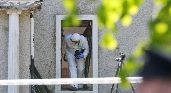 Garda forensic team at the scene outside a deserted building in Lucan.