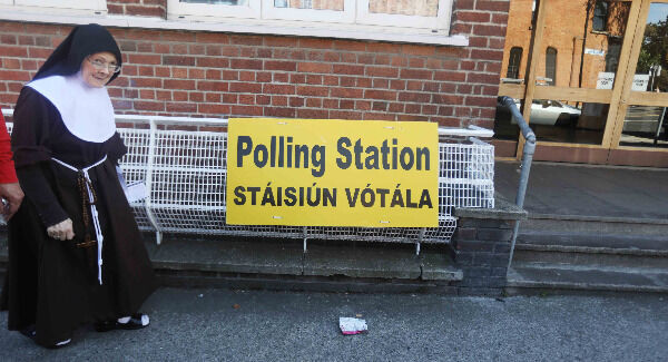 Pictured is a nun arriving at the polling station in Ballsbridge College, Dublin. Pic: Leah Farrell/ RollingNews.ie