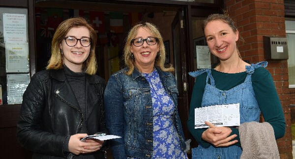 Abigail Daly, NO Campaigner Anna Daly, and Joy Cantwell voting at Holy Cross NS, Mahon, Cork. Pic: Larry Cummins