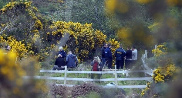 Gardaí at the scene at Puck’s Castle, Rathmichael, Co Dublin, where a body was discovered in dense gorse. While the body was being formally identified last night, gardaí believe the remains are those of the 24-year-old Filipino student Jastine Valdez. A full post mortem will be conducted this morning. Picture: Stephen Collins