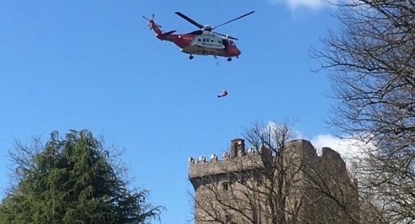 Coast Guard airlift man from top of Blarney Castle