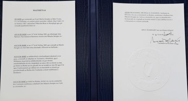 The warrant which was signed by President Michael D Higgins. Pic: Brian Lawless/PA Wire The warrant which was signed by President Michael D Higgins. Pic: Brian Lawless/PA Wire