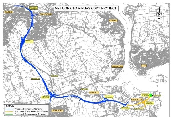 The planned M28 route from Cork city to Ringaskiddy. Source: Cork National Roads Office: www.corkrdo.ie.