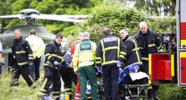 Two people were seriously injured in a fire at a bungalow in Meelick, Co. Clare about 12 kms outside Limerick city this Friday evening. Both were taken in separate helicopters to hospital. Photograph Liam Burke Press 22