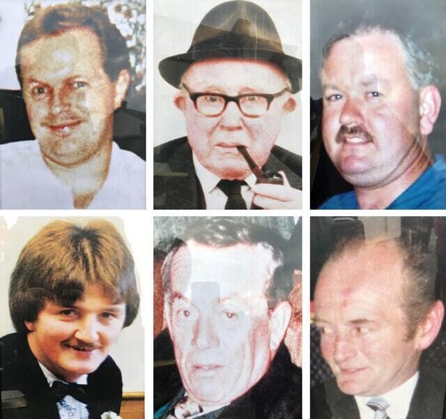 From top left to bottom right, Patsy O’Hare, Barney Green, Adrian Rogan, Eamon Byrne, Daniel McCreanor and Malcom Jenkinson, who were killed in the tiny Heights Bar in Loughinisland (Loughinisland/PA) From top left to bottom right, Patsy O’Hare, Barney Green, Adrian Rogan, Eamon Byrne, Daniel McCreanor and Malcom Jenkinson, who were killed in the tiny Heights Bar in Loughinisland (Loughinisland/PA)