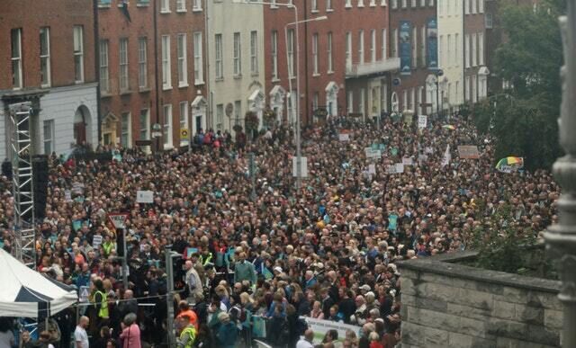 A large crowd from the Stand4Truth protest at the Garden of Remembrance (Aaron Chown/PA)