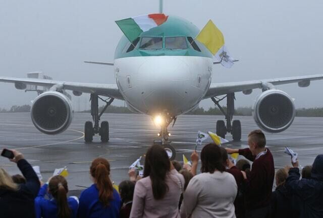 The papal delegation arrived in Knock at around 9.30am on an Aer Lingus flight(Yui Mok/PA) The papal delegation arrived in Knock at around 9.30am on an Aer Lingus flight(Yui Mok/PA)
