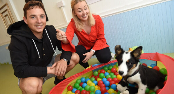 Jason Croke and Vivienne O'Grady with border collie 'Danny' enjoying the ball pen in the doggie play area. Pic: Larry Cummins Jason Croke and Vivienne O'Grady with border collie 'Danny' enjoying the ball pen in the doggie play area. Pic: Larry Cummins