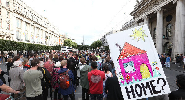 Protesters outside the General Post Office on Dublin’s O’Connell Street yesterday evening. Photo: RollingNews.ie