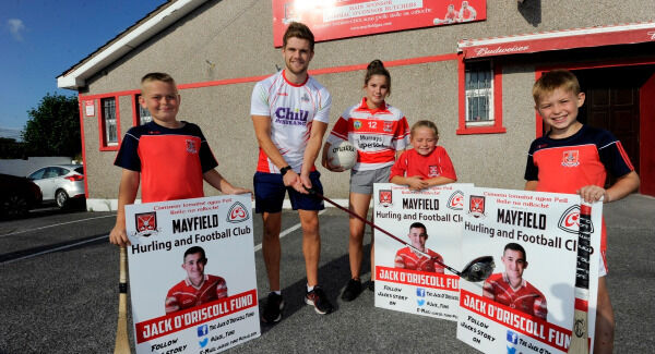 Fundraisers have already take place to support Jack O'Driscoll's recovery. Pictured at the launch of the Jack O'Driscoll Fund Golf Classic (which takes place on the 23rd Aug at Fota and 27th/28th Aug at Cork Golf course was, Alan Cadogan, senior Cork hurler with, Lennon Doherty, Ava Lotty, Charlie Doherty and Jack Doherty at Mayfield H&F Club. Pic: Gavin Browne