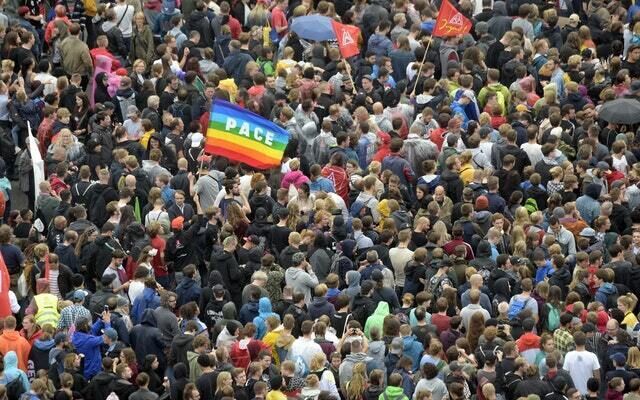 Crowds at the concert against far-right protests in Chemnitz (Jens Meyer/AP)