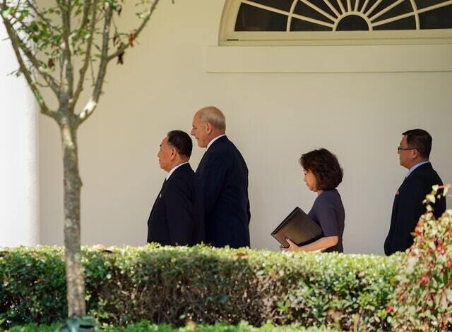 John Kelly with Kim Yong Chol as he arrives at the White House (Andrew Harnik/AP)