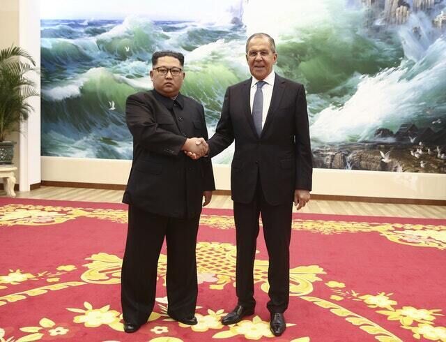 Kim Jong Un met Russia&rsquo;s foreign minister Sergei Lavrov in Pyongyang (Valery Sharifulin/TASS News Agency Pool Photo via AP)