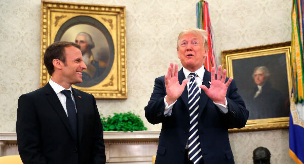 President Donald Trump talks at the beginning of his meeting with French President Emmanuel Macron in Oval Office.Picture: AP Photo/Pablo Martinez Monsivais