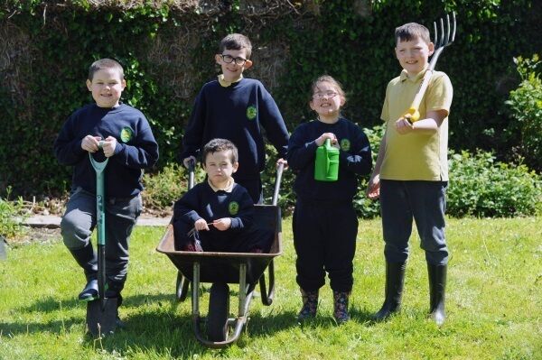 Eoin Marks (8), Anthony McCabe (6), Lee Weldon (9), Megan Infangir (9), and Paul Gore (11), who attend Phoenix Park Specialist School pictured in preparation for Ireland’s first nurture garden at Bloom 2018.