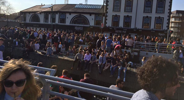 Crowds gather at The Barge to soak up the sun in Dublin