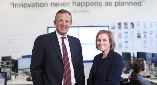 Wim Verbraeken, Chief Executive, KBC Bank Ireland, with Dara Deering, Executive Director, Retail Banking pictured in KBC’s Innovation Hub.
