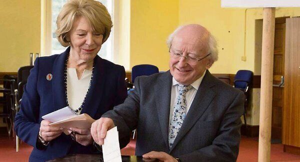 President Michael D Higgins voting in the 2015 referendum