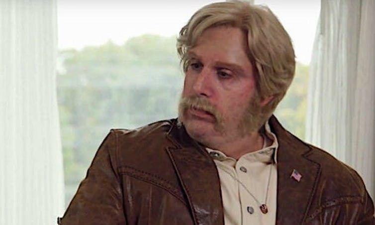 Baron Cohen as his ‘disabled veteran’ character Billy Wayne Ruddick Jr. Image courtesy of Channel 4