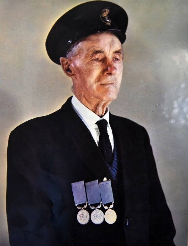 Patsy Sliney wearing his rare set of gold, silver, and bronze RNLI medals. Picture: Eddie O’Hare. Patsy Sliney wearing his rare set of gold, silver, and bronze RNLI medals. Picture: Eddie O’Hare.