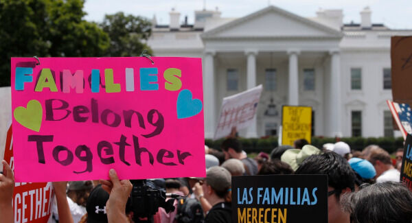 Activists march past the White House to protest the Trump administration's approach to illegal border crossings and separation of children from immigrant parents. Pic: AP Photo/Alex Brandon