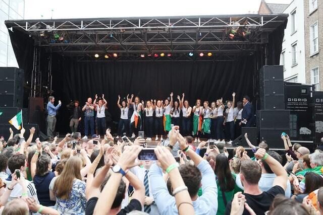 Hundreds turned out to welcome the team home (Niall Carson/PA)