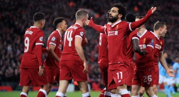 Mo Salah celebrates his goal. Pic: PA.