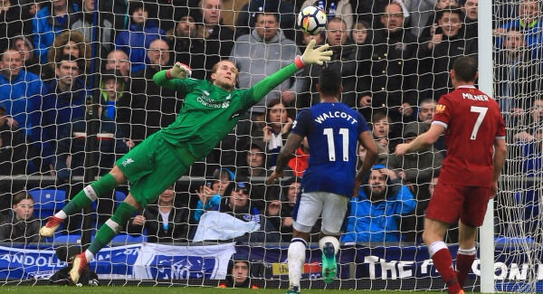 Liverpool goalkeeper Loris Karius makes a save at Goodison Park. Photo: Peter Byrne/PA Liverpool goalkeeper Loris Karius makes a save at Goodison Park. Photo: Peter Byrne/PA