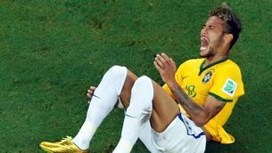 Neymar spends 14 minutes on ground during four World Cup matches