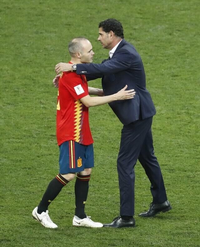 Hierro, right, was only appointed as coach on the eve of the World Cup (AP)