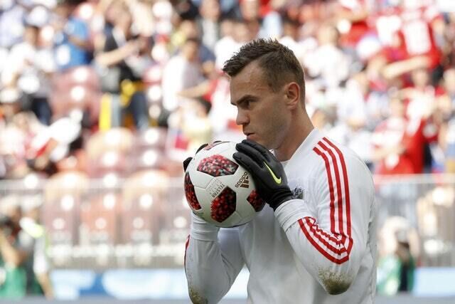 Russia goalkeeper Igor Akinfeev helped his team reach the World Cup quarter-finals on Sunday (AP).