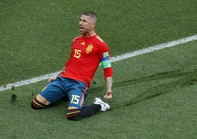 Spain&rsquo;s Sergio Ramos celebrates his team&rsquo;s equaliser in Moscow (AP).