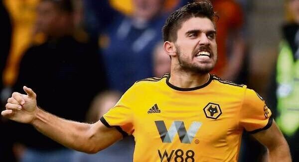 Midfielder Ruben Neves celebrates scoring Wolves’ first goal during their drawn Premier League clash with Everton at Molineux on Saturday. Picture: Nick Potts/PA Wire