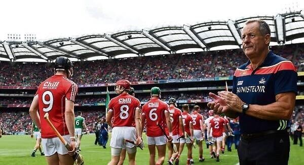 Cork manager John Meyler encourages his players during the parade prior to the All-Ireland SHC semi-final against Limerick at Croke Park last weekend. Pic: Stephen McCarthy