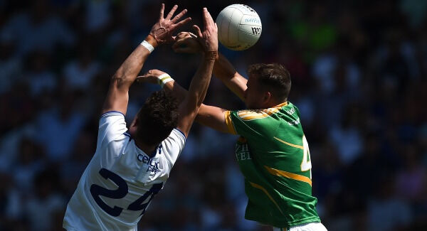 Thomas Kerr of Monaghan in action against Michael McWeeney of Leitrim. Picture: Daire Brennan/Sportsfile