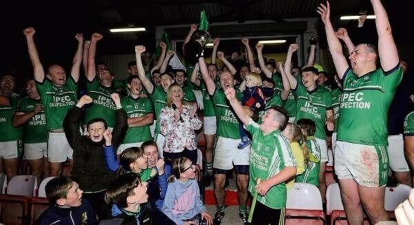 VICTORY SALUTE: White’s Cross celebrate their victory over O’Donovan Rossa in last night’s Cork JBHC final in Páirc Uí Rinn. Picture: Gavin Browne.