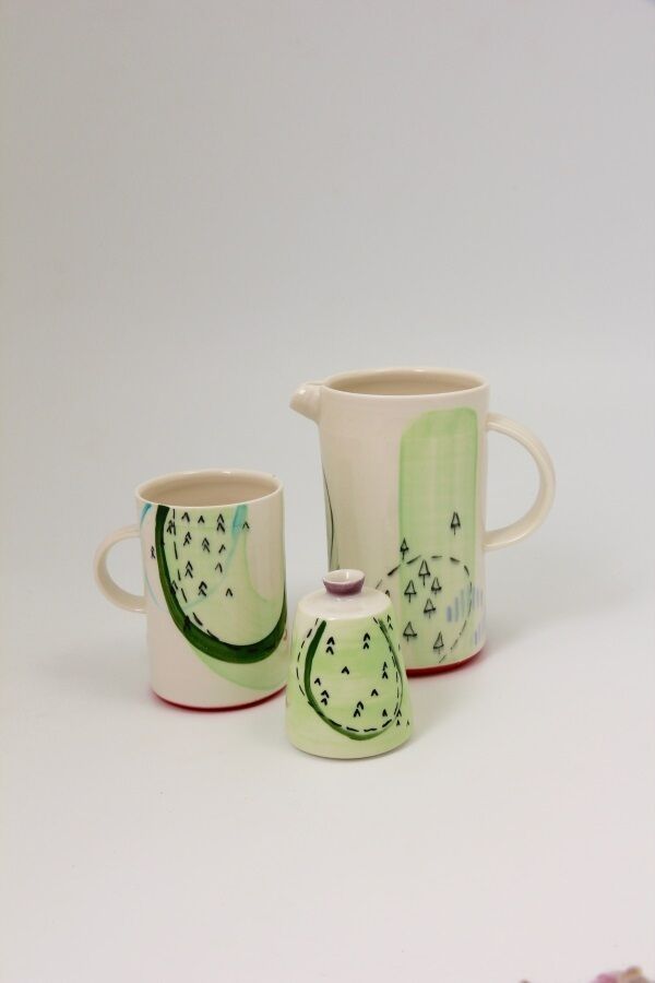 These unusual ceramics caught my eye, they’re part of the In Flux ceramics graduate exhibition at The National Design & Craft Gallery. The exhibition is showcasing the innovation and diversity in ceramic design by some of Ireland’s newest makers. These are by Northern Irish artist, Natasha Swan. She has a particular interest in combining markmaking and simple wheel thrown forms, and says her inspiration comes from various sources, including graphic artists, painters and other ceramics makers. In Flux runs at the National Design & Craft Gallery, Castle Yard, Kilkenny until August 6.