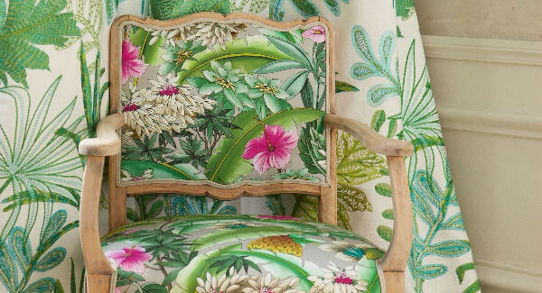 Manuel Canova’s Tara curtain fabric (€239 p/m ) offers spring and summer themed tropical prints. The Ibiza chair upholstery (€161 p/m) follows the look with an added pop of pink. Available at Ken Jackson Interiors. Manuel Canova’s Tara curtain fabric (€239 p/m ) offers spring and summer themed tropical prints. The Ibiza chair upholstery (€161 p/m) follows the look with an added pop of pink. Available at Ken Jackson Interiors.