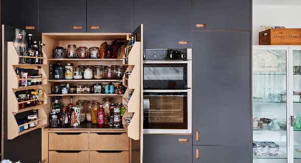Larder unit in Coldharbour Grey and birch ply.