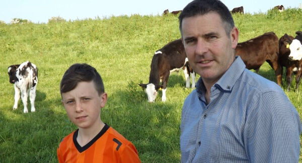 Breandán O’Sullivan with his dad, Jerh O’Sullivan, who combines his job as auctioneer with Cork Marts with running the family farm.