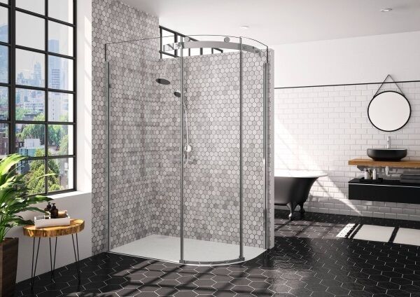This 10 Series, off-set quadrant arrangement trains the eye on the tile, not the frame of an enclosure. It also provides a partition to the bath area. €2,212, merlynshowering.com.