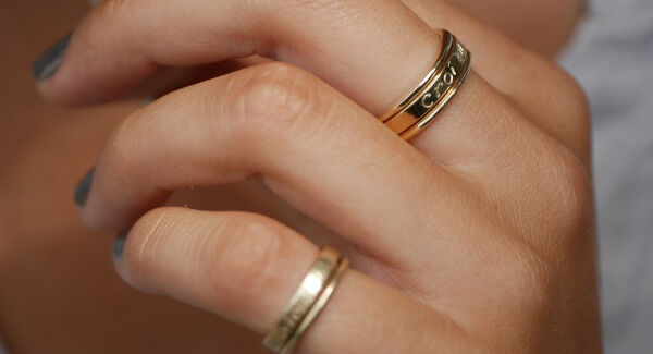 Croí Álainn keepsake ring, solid gold, from Enibas Jewellery (€249), and two J-stacks solid gold (€115 each) Croí Álainn keepsake ring, solid gold, from Enibas Jewellery (€249), and two J-stacks solid gold (€115 each)