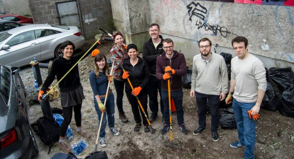 Alan Hurley and volunteers working on a vegetable garden on Cornmarket Street. Alan Hurley and volunteers working on a vegetable garden on Cornmarket Street.