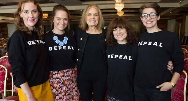 Activist and writer Gloria Steinem with Louise O'Neill, Aoife Murray, Tara Flynn and Sasha Buyl-Pisco