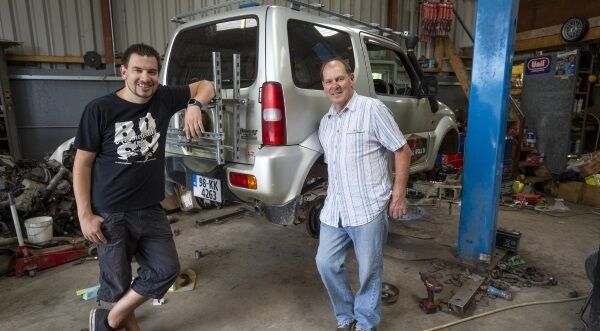 Pictured with their 98 Suzuki Jimmy ( 1.3L ) before their mammoth return trip to Mongolia to take part in the Mongo. Rally, Doc Martin with his father Con at J.P Brennan’s Auto Service’s Croughevoe near Mitchelstown, Cork . Picture: Andy Jay.