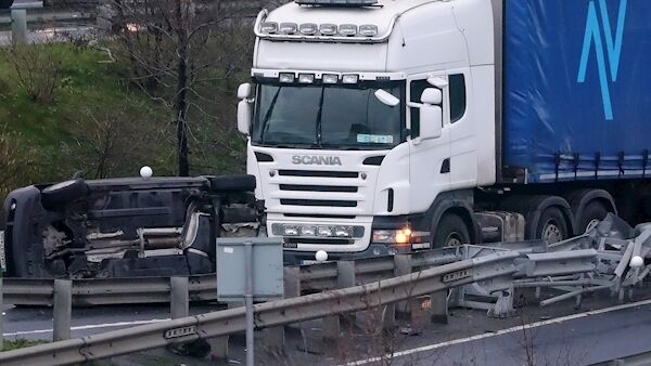 The scene of the collision between on the M50 today. Photo: Colin Keegan, Collins Dublin. The scene of the collision between on the M50 today. Photo: Colin Keegan, Collins Dublin.