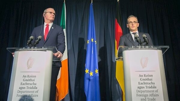 Tanaiste and Minister for Foreign Affairs, Mr. Simon Coveney TD & Federal Minister of Foreign Affairs of Germany, Mr. Heiko Maas during Global Ireland 2025: Making It Happen Conference at the Dublin Castle Conference Centre, Dublin Photo: Gareth Chaney Collins Tanaiste and Minister for Foreign Affairs, Mr. Simon Coveney TD & Federal Minister of Foreign Affairs of Germany, Mr. Heiko Maas during Global Ireland 2025: Making It Happen Conference at the Dublin Castle Conference Centre, Dublin Photo: Gareth Chaney Collins