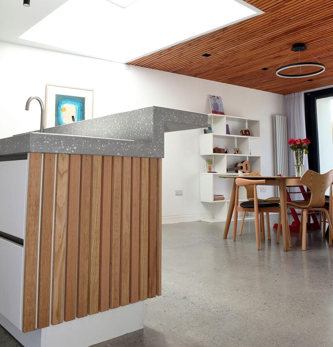 Pale grey terrazzo deployed in the home of Cork architect Loic Dehaye as counter-top and flooring. Courtesy of  ldarchitects.ie.