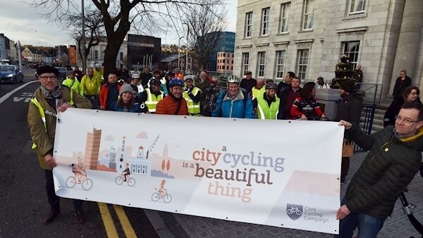 The Cork Cycling Campaign demonstration outside City Hall. Pictures: Eddie O'Hare