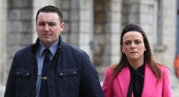 Garda Keith Harrison and his partner Marissa Simms outside the Disclosures Tribunal in September 2017.